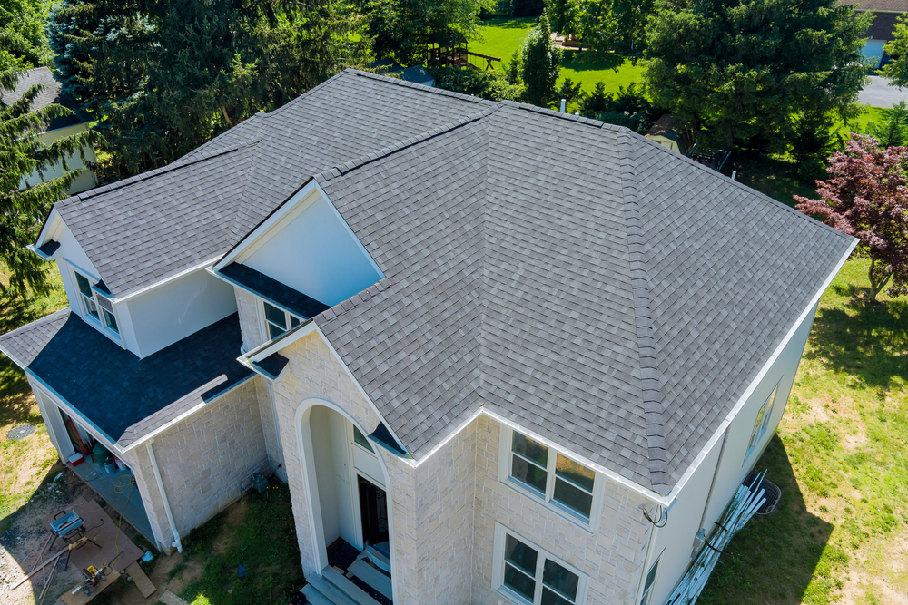 gray shingles installed on a two story home